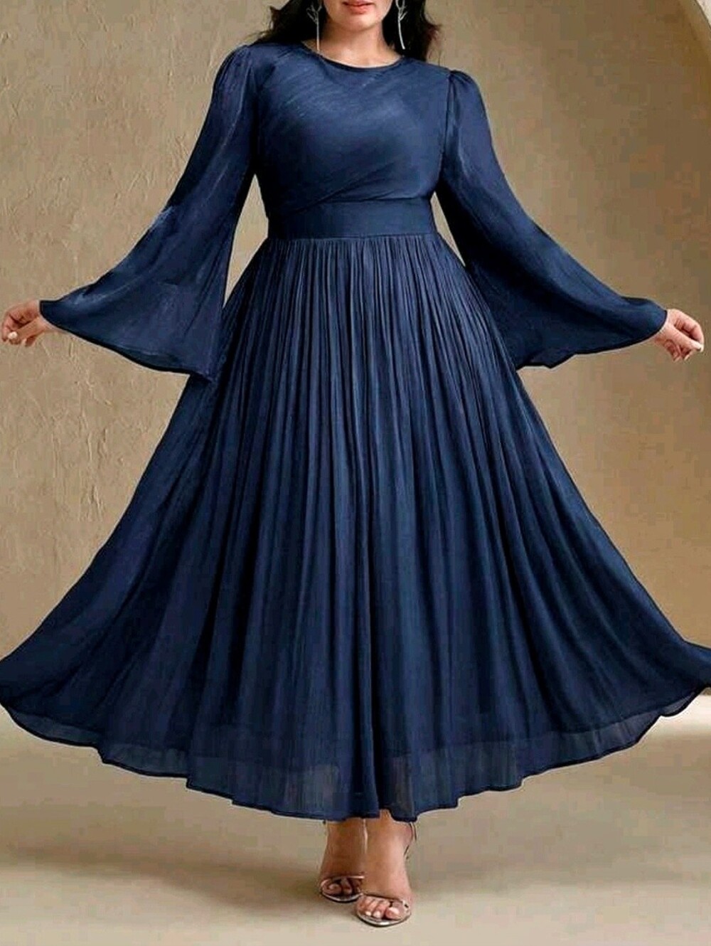 New Metallic Maxi Dress Plus Navy Blue - Picture 3 of 10